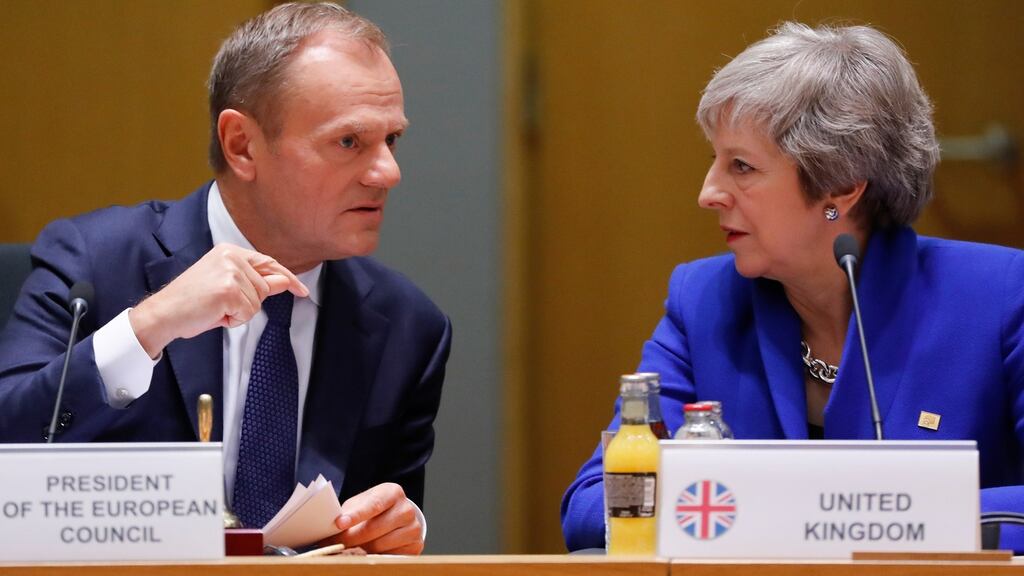 EU Council president Donald Tusk with British prime minister Theresa May in Brussels. Whatever happens next on Brexit, the British have entered a permanent state of negotiation with the EU. Photograph: Olivier Hoslet/EPA