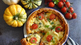 Roast vegetable deep dish pizza