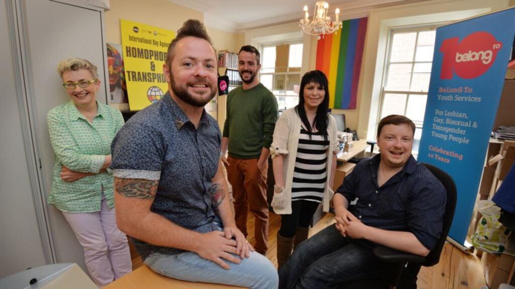 Carol-Anne O’Brien, Michael Barron, Anthony Burrowes, Siobhan Cuddy and Oisin O’Reilly of Belong To, the Youth Service for gay and lesbian teenagers. Photograph: Alan Betson / THE IRISH TIMES