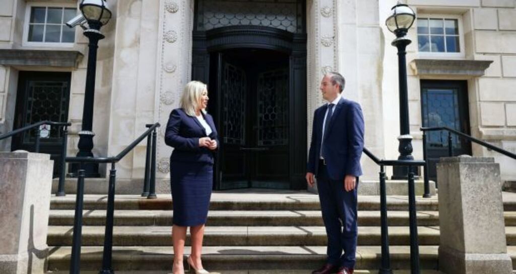 Paul Givan and Michelle O’Neill outside Parliament Buildings, Belfast, on Thursday. File photograph: Kelvin Boyes/Press Eye/PA Wire