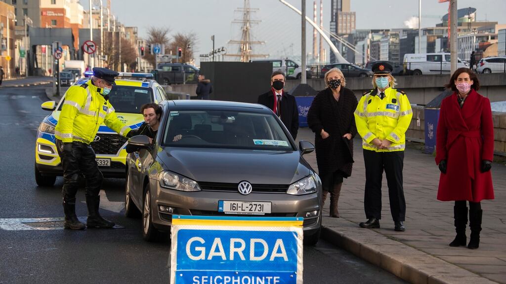 Garda Paul Burke breathalyses actor Barry Donohue (posed pic). Photograph: Colin Keegan/Collins Dublin