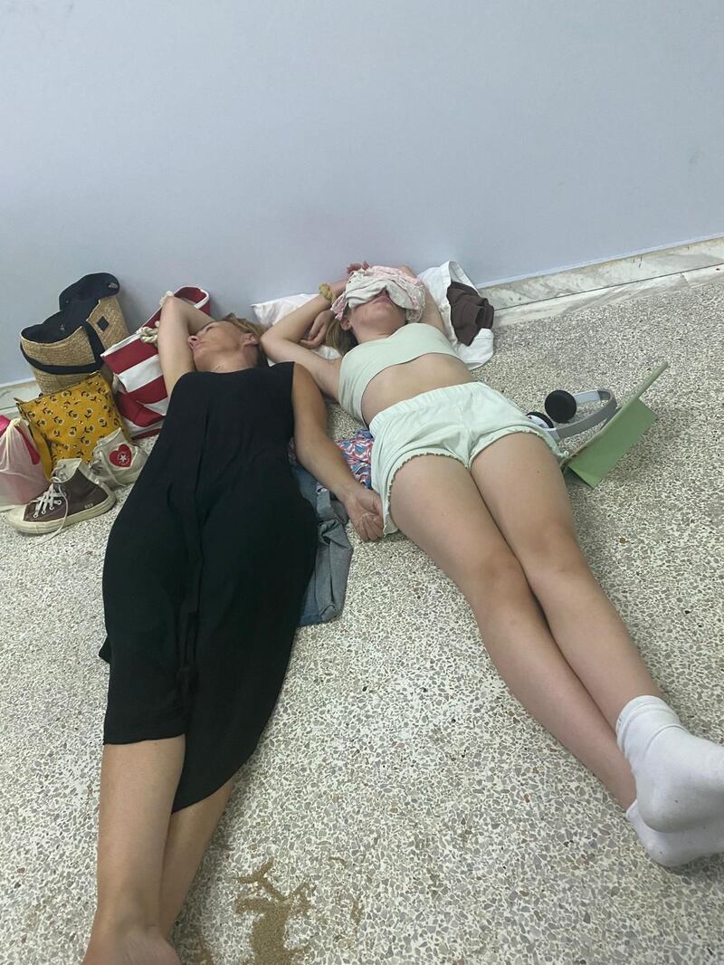 Rhodes wildfires: Sally Cullen and her daughter attempting to rest after their hotel was evacuated due to wildfires