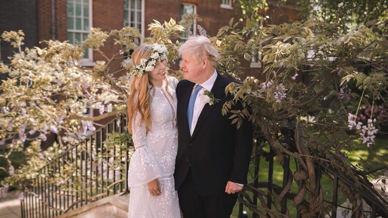 Boris Johnson and his wife Carrie after their wedding on Saturday. Photograph: Rebecca Fulton/10 Downing Street/AFP
