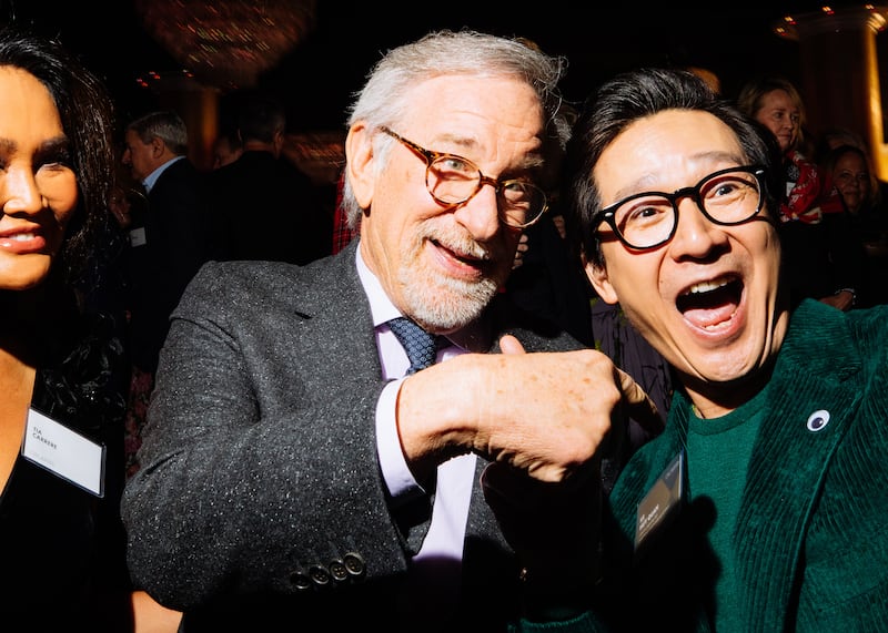 Steven Spielberg with Ke Huy Quan, who as a child starred in the director’s Indiana Jones and the Temple of Doom. Photograph: Sinna Nasseri/The New York Times