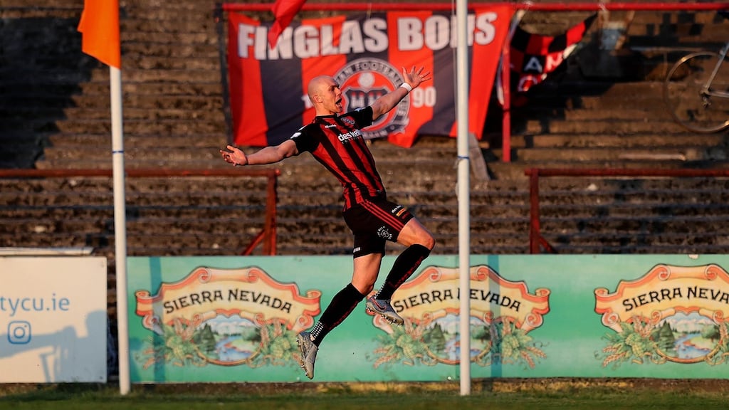 Bohs’ Georgie Kelly celebrates scoring the winner against Shamrock Rovers. Photo: Ryan Byrne/Inpho