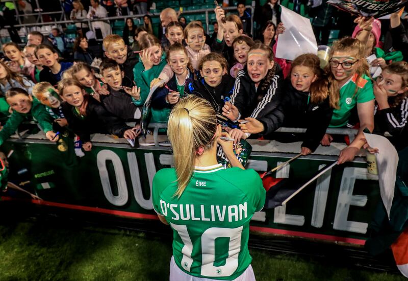 Ireland's Denise O'Sullivan signs autographs after the international friendly against France at Tallaght Stadium on July 6th. Photograph: Evan Treacy/Inpho