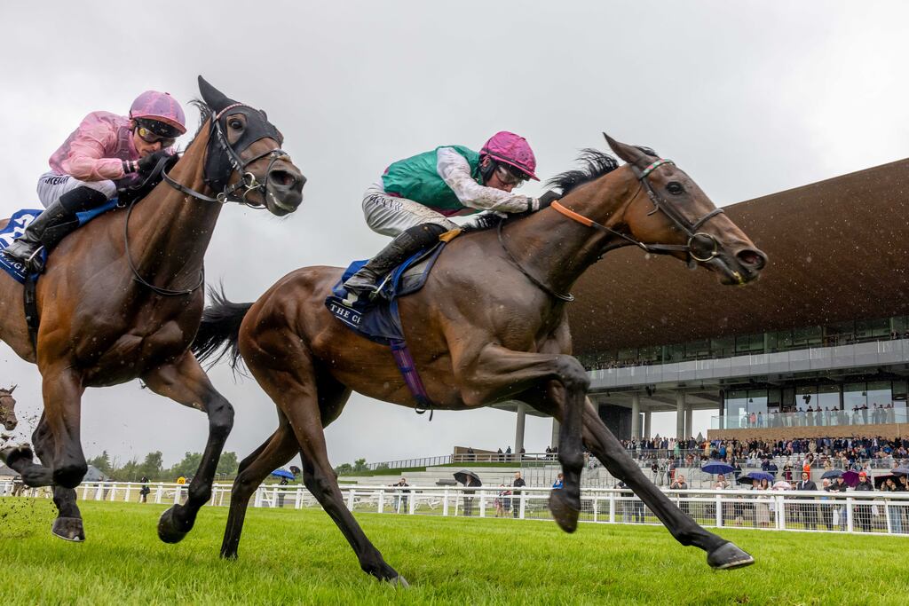 Rossa Ryan on Bluestocking hold off Kieran Shoemark on Emily Upjohn to win The Cairn Community Games Pretty Polly Stakes at the Curragh. Photograph: Morgan Treacy/Inpho