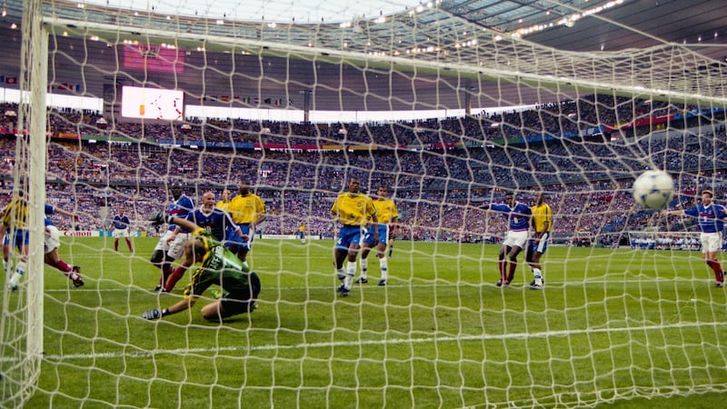 Zidane (not in the picture) scores for France. Photo: Getty Images