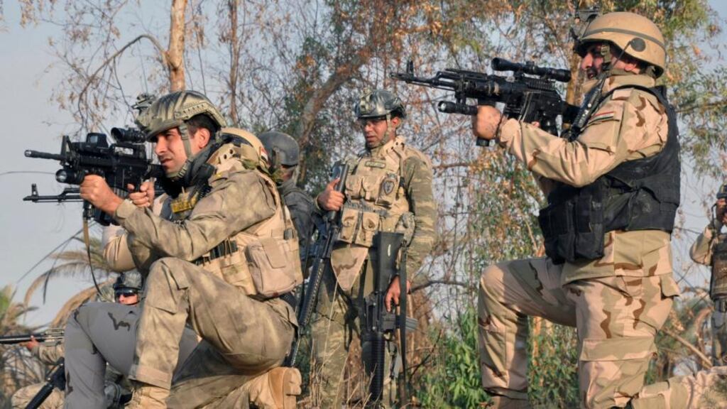 Iraqi security forces take up position during an intensive security deployment against Islamic State militants on the outskirts of Diyala province. Photograph: Reuters