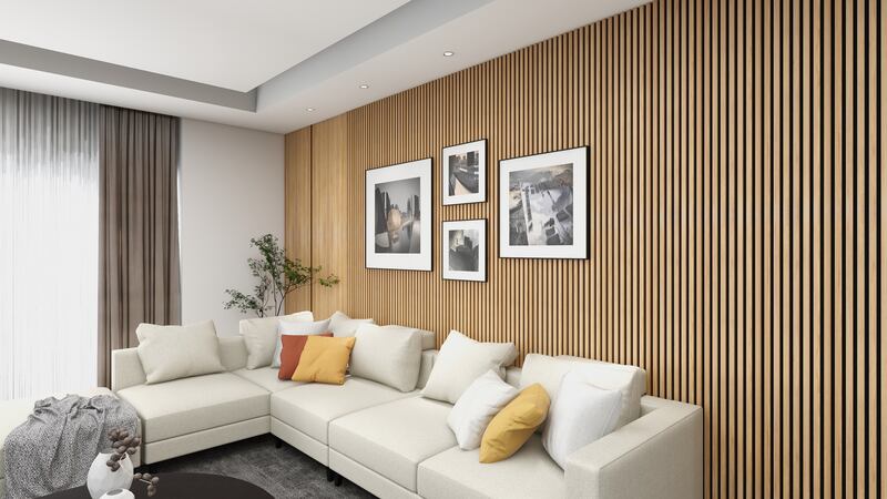 Natural oak veneer-wrapped MDF acoustic panels, available at Chadwicks