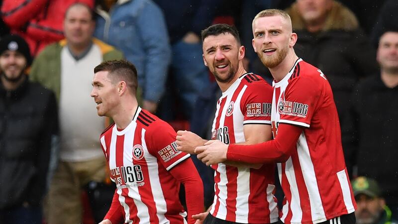 Ireland’s Enda Stevens (middle) is set to return to the Sheffield United line-up on Saturday. Photograph: Paul Ellis/Getty/AFP
