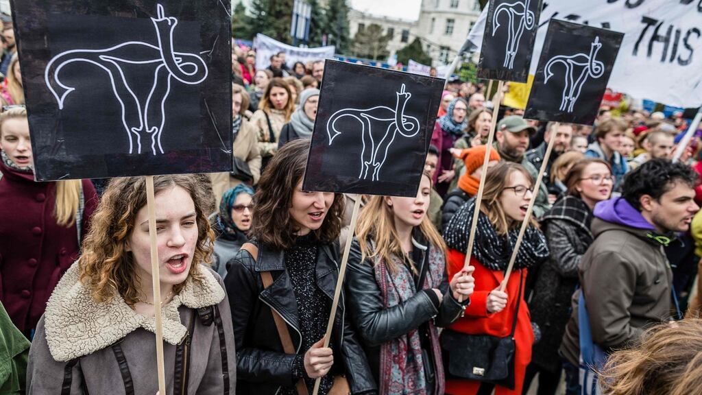 People attending an anti-government, pro-choice demonstration in Warsaw. Wojtek Radwanski/AFP/Getty Images