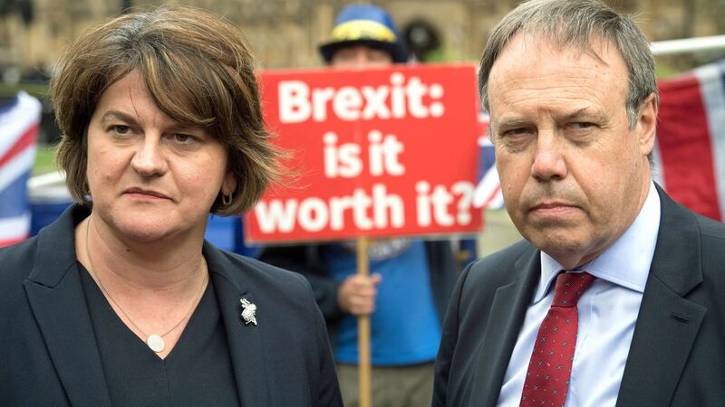 DUP leader Arlene Foster and deputy leader Nigel Dodds in Westminster, London. File photograph: Stefan Rousseau/PA Wire