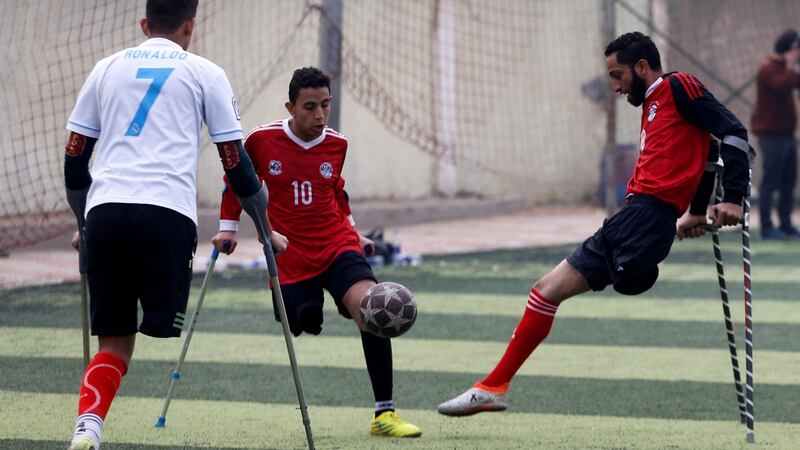 Members of "Miracle Team" attend a training session at El Salam club on the outskirts of Cairo. Photograph: Reuters