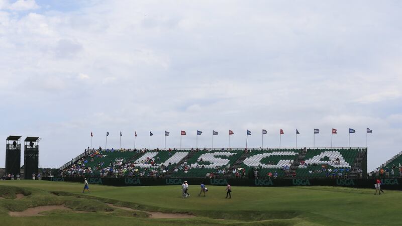The route to the green on the 18th at Erin Hills. Photograph: Tanner Murray/EPA