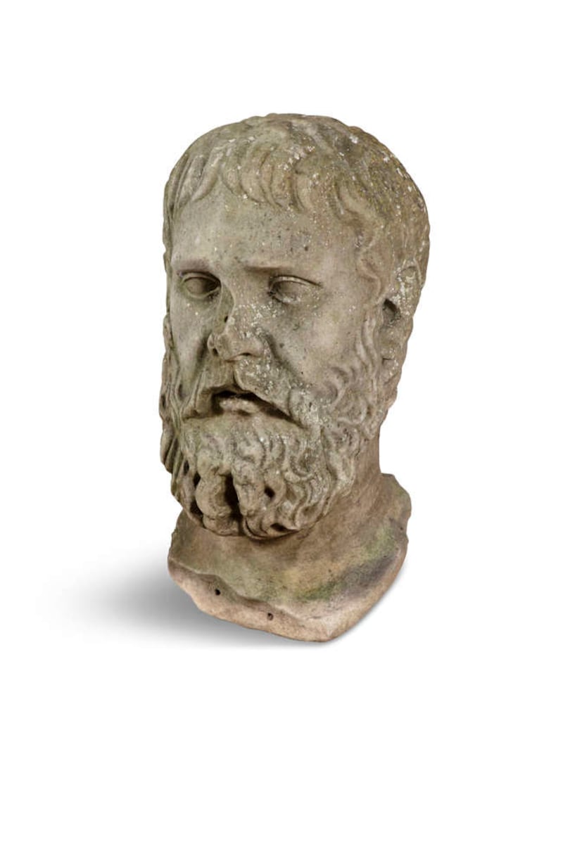 A carved marble head of a philosopher, Adam's
