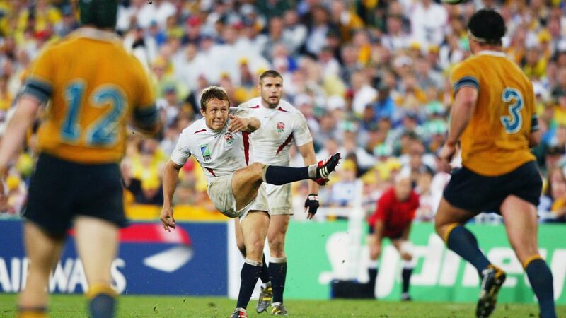Jonny Wilkinson drops the winning goal for England in the 2003 Rugby World Cup fnial. Photograph: Dave Rogers/Getty