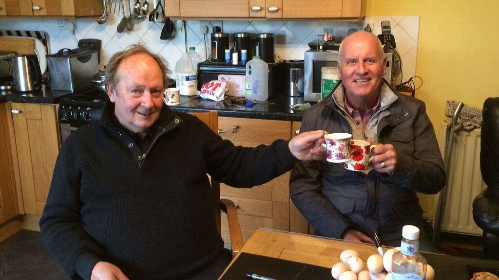 Mannie McGowan with Ian Cragg – McGowan’s father, Tully, rescued Ian’s father, Derek, off a raft that had been swept into a sea cave at Bellachreesh on Arranmore Island in 1945