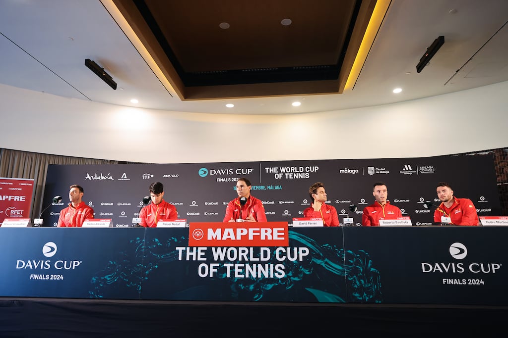Rafael Nadal of Team Spain speaks during a press conference before the 2024 Davis Cup Finals in Malaga, Spain. Photograpph: Matt McNulty/Getty Images for ITF