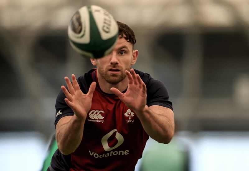 Ireland and Leinster full-back Hugo Keenan at Ireland Rugby Squad Training in Blanchardstown on Friday. Photograph: Dan Sheridan/Inpho