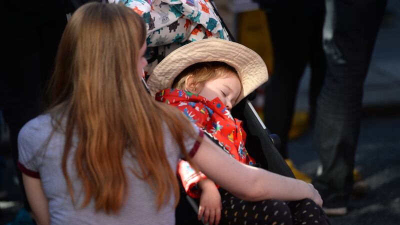 Sadhbh Hanna and Oisin Schaffalitzky at the March for Choice in Dublin on Saturday. Photograph: Dara Mac Dónaill