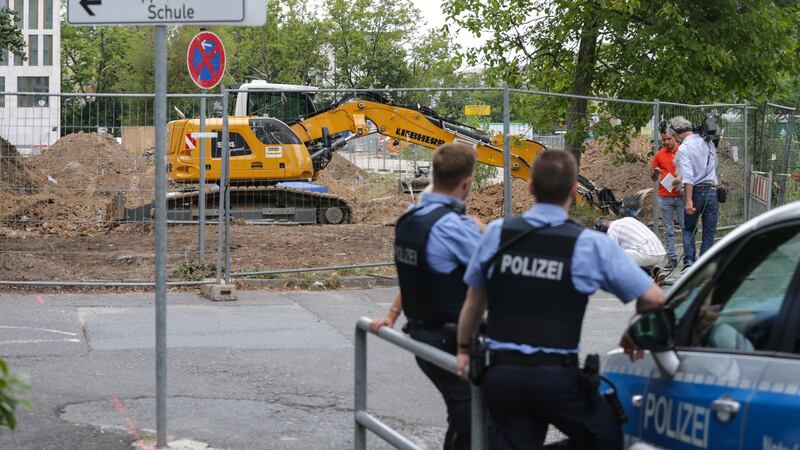 Police secure the area around where a second World War bomb was found during construction works in Frankfurt, Germany. Photograph: Armando Babani/EPA