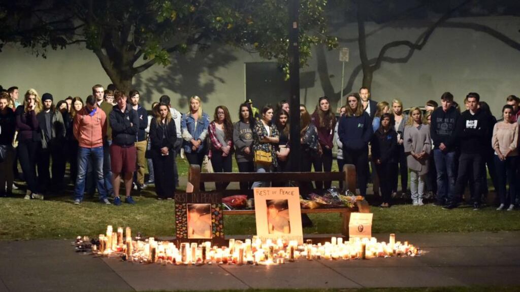 Silent tribute: a vigil in Berkeley for the six Irish students who died and others who were injured when a balcony collapsed at a birthday party. Photograph: Josh EdelsonAFP/Getty