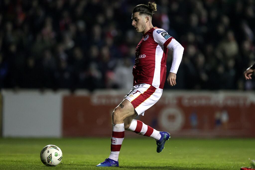 St. Patrick's Athletic's Ruairi Keating scores a goal. Photograph: Laszlo Geczo/Inpho