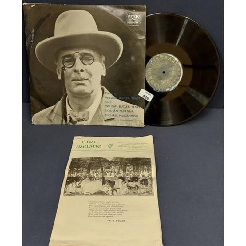 Record of poetry by WB Yeats, which is read by Yeats, Siobhán McKenna and Michael Mac Liammoir, which will be offered at the Oliver Usher sale of the collection of Pat Herbert