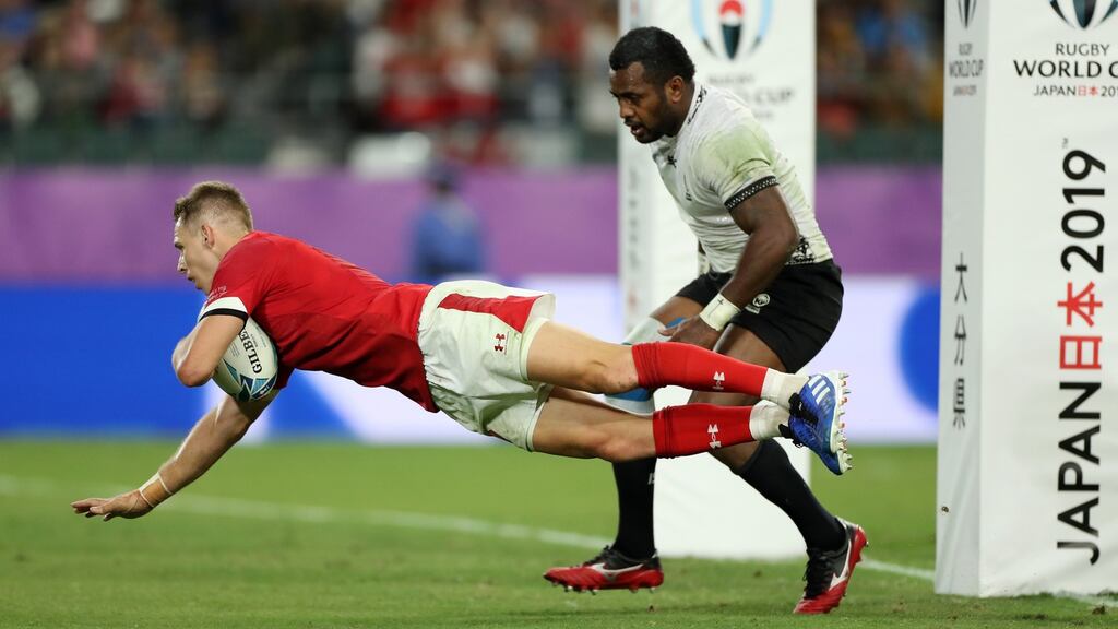 Liam Williams of Wales scores his team’s fourth try during the Rugby World Cup win over Fiji. Photo: Shaun Botterill/Getty Images