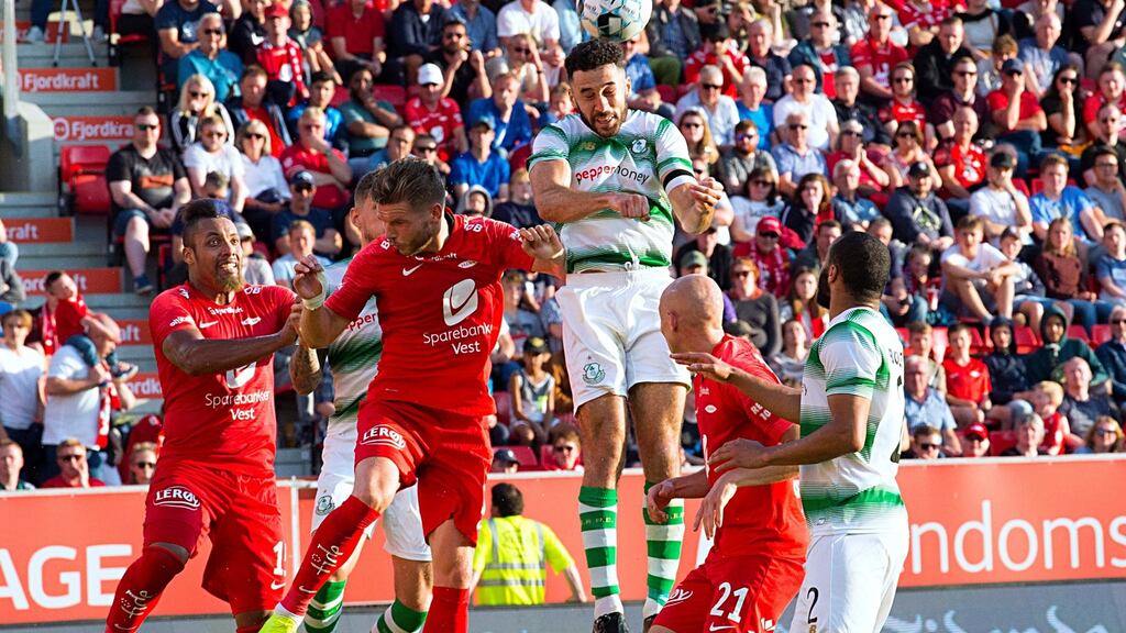 Shamrock Rovers’ Roberto Lopes scores his side’s second goal. Photograph: Marit Hommedal/Inpho