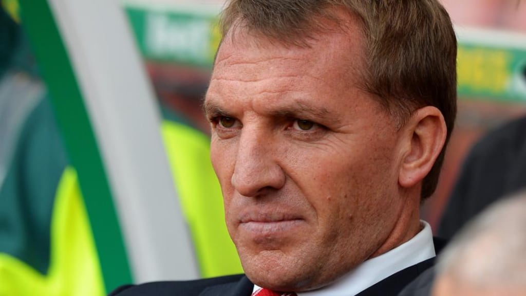 Liverpool manager Brendan Rodgers looks on grimly during the thrashing at Stoke. Photograph: Tony Marshall/Getty Images