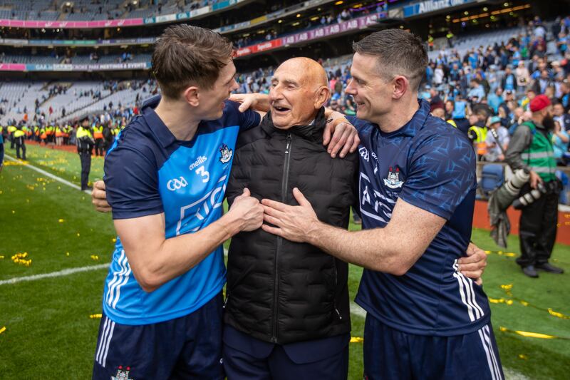 Michael Fitzsimons and Stephen Cluxton celebrate with Mickey Whelan after Dublin beat Kerry in this year's All-Ireland football final. For Cluxton, 'winning was the thing'. Photograph: Morgan Treacy/INPHO