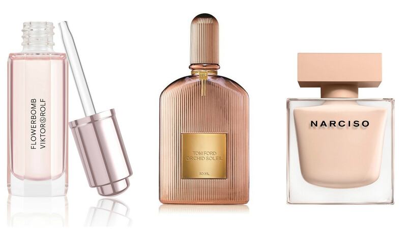 Viktor & Rolf Flowerbomb Precious Oil (€65 for 20ml); Tom Ford Orchid Soleil (from €70 for 30ml from August 1st); Narcisco Rodriguez Eau de Parfum Poudrée (from €52 for 30ml)