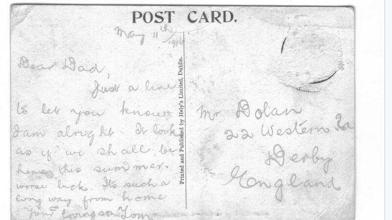 And the rear of the postcard with a brief salutation