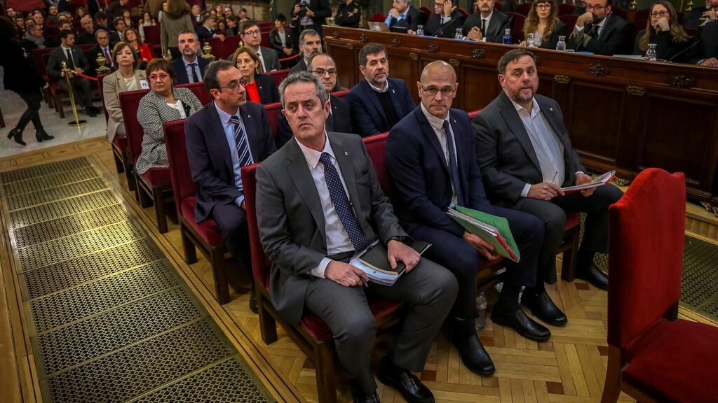 Nine of the 12 people on trial are former members of the Catalan cabinet. Photograph:  Emilio Naranjo Pool/Getty Images