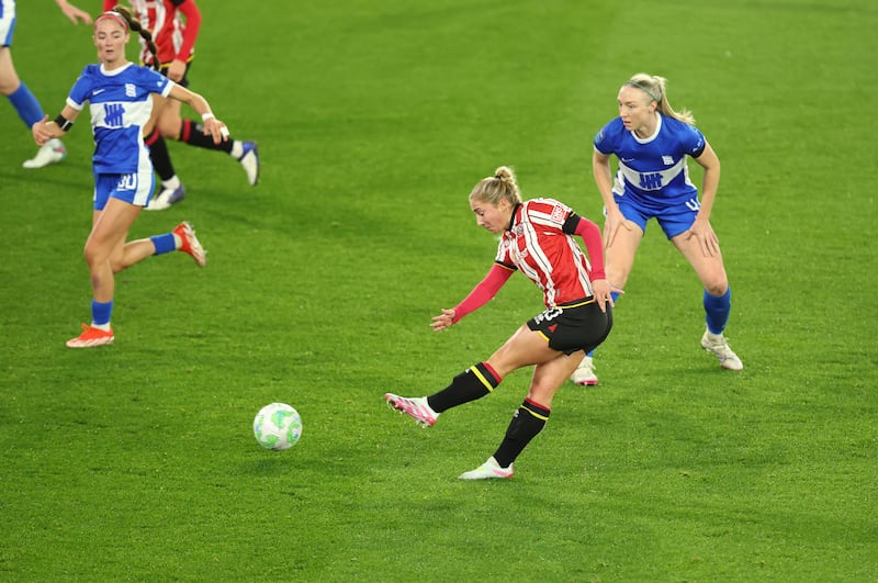 Ellen Molloy scoring for Sheffield United during the Championship game against Birmingham City at Bramall Lane in October, 2024. Photograph: George Wood/Getty Images