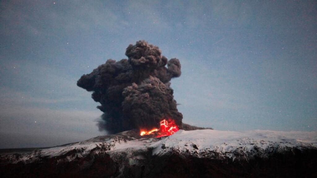 Ash from the eruption of Iceland’s Eyjafjallajokull volcano in 2010 (pictured) shut down much of Europe’s airspace for six days, affecting more than 10 million people and costing $1.7 billion (¤1.27bn). Photograph: Lucas Jackson/Reuters