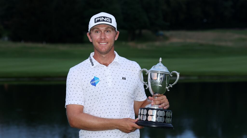 Séamus Power pictured with the trophy after his victory in the Barbasol Championship. Photograph: Andy Lyons/Getty