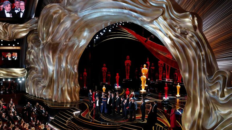 Director Peter Farrelly speaks on stage after ‘Green Book’ won the Best Picture award. Photograaph: REUTERS/Mike Blake