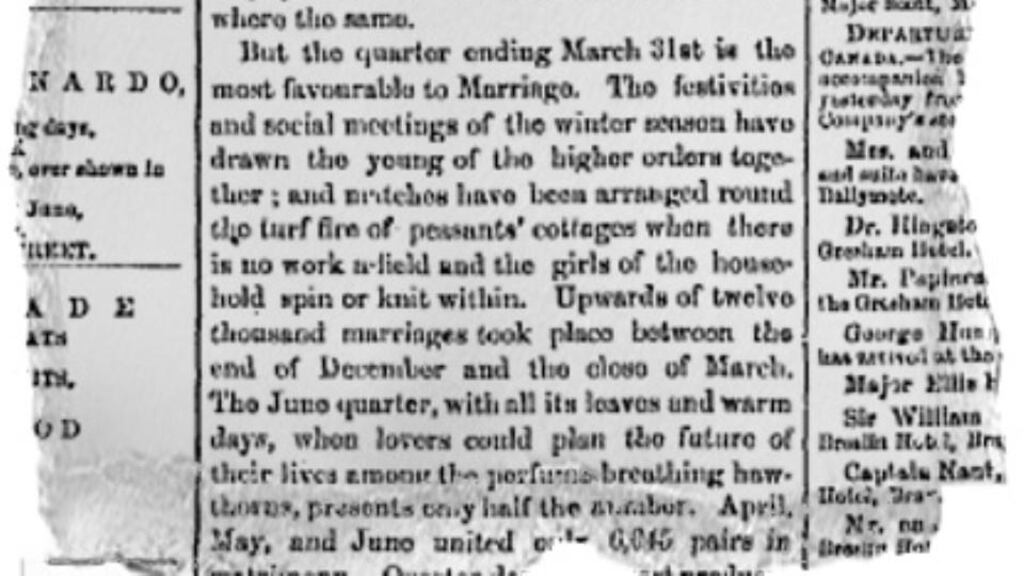 From editorial of June 14th, 1867: “Matches have been arranged round the turf fire of peasants’ cottages when there is no work afield and the girls of the household spin or knit within.”