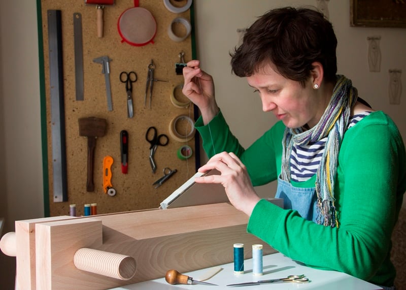 Éilís Murphy, bookbinder, at work in her studio in the Burren, Co Clare