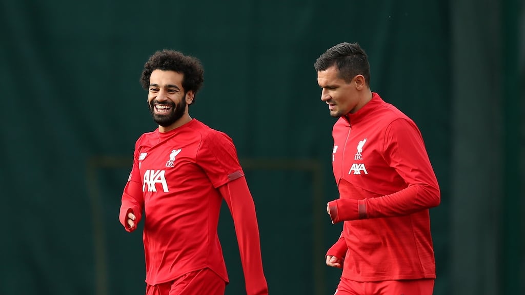 Mohamed Salah and Dejan Lovren: Salah is available for Wednesday’s Champions League group E clash with Genk, having missed last Sunday’s draw at Manchester United with an ankle problem. Photograph: Jan Kruger/Getty Images