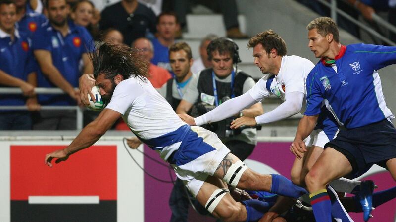 Sebastien Chabal dives to score during France’s 2007 Rugby World Cup win over Namibia. Photograph: Alex Livesey/Getty