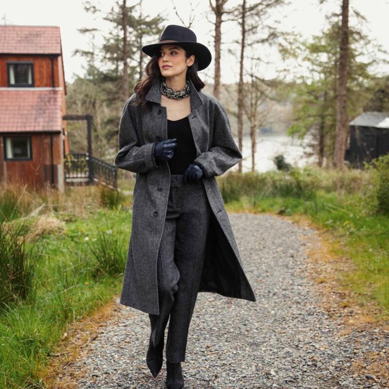 Tweed coat (€335), tailored trousers (€160), Boston hat (€60)