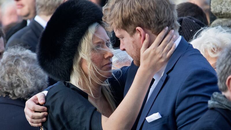 Marian Finucane’s son, Jack, and his wife, Jenny, at the funeral of the RTÉ broadcaster, who died unexpectedly at the age of 69 at her home on January 2nd. Photograph: Colin Keegan/Collins