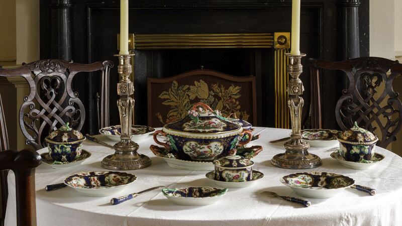 The dining room at Newbridge laid with pieces of the Lady Betty Cobbe service. Photograph: Alexey Moskvin.