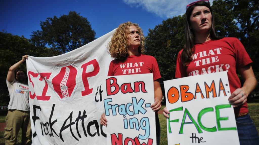 Opponents of fracking during a rally across the street from the White House in Washington. photograph: mandel ngan/afp