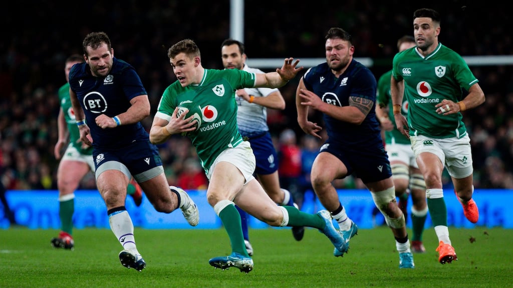 Garry Ringrose’s departure had a major impact on Ireland’s attack against Scotland. Photograph: Tom Honan/The Irish Times.