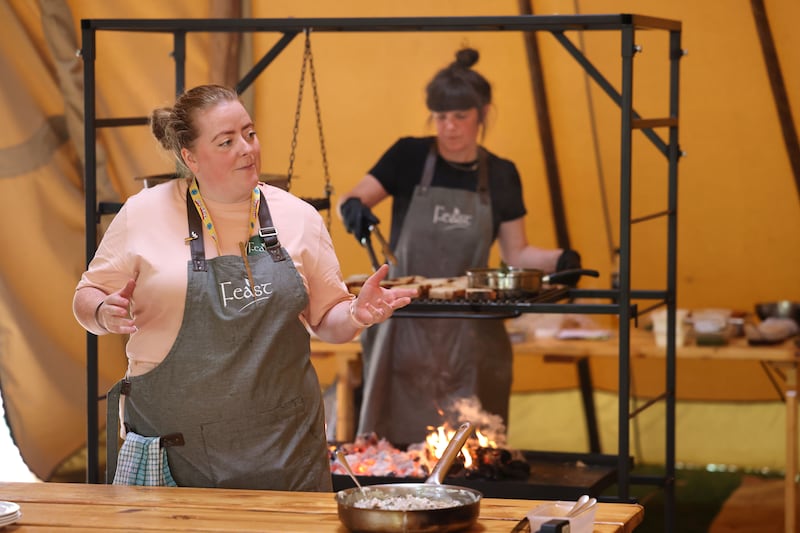 Melissa McCabe working at the Offside Tent at The Big Grill. Photograph: Dara Mac Dónaill
